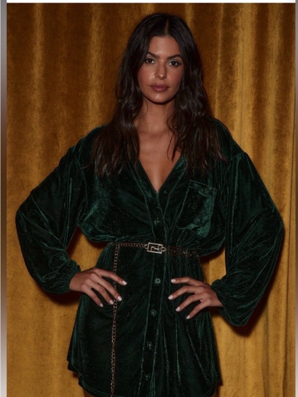 12th Tribe Dark Green Velvet Mini Dress